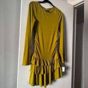 Free People Avocado Green Ruffle Mini Dress NWT Size M